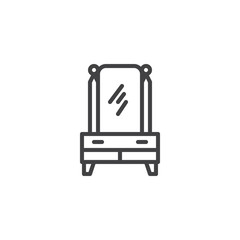 Mirror furniture line icon. Commode with mirror linear style sign for mobile concept and web design. Dressing table outline vector icon. Symbol, logo illustration. Pixel perfect vector graphics