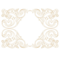 Golden vintage border frame engraving with retro ornament pattern in antique baroque style decorative design. Vector