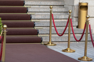 Eleganter Empfang mit rotem Teppich und Absperrung für die VIPs