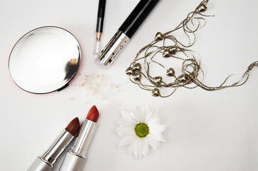 set of makeup on a white background