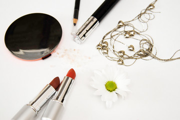 set of makeup on a white background