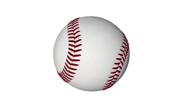 Photorealistic baseball rotating on the white background. Alpha channel included. Seamless loop. 3d animation