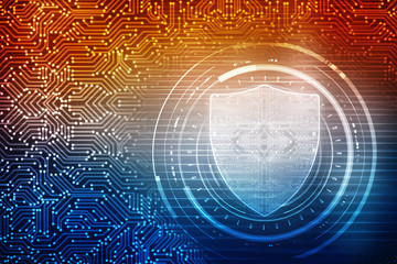 2d illustration Security concept - shield on digital code background