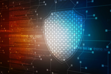 2d illustration Security concept - shield on digital code background