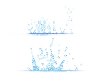 3D illustration of 2 side views of pretty water splash - mockup isolated on white, creative illustration