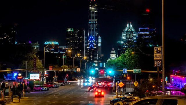 Timelapse of traffic on South Congress avenue in Austin, Texas at night