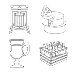 Vector illustration of drink and manufacturing icon. Set of drink and restaurant stock symbol for web.