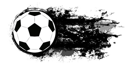 Soccer ball with grunge scuffs, ink stains and space for text. The object is separate from the background. Vector element for banners, articles and your design.