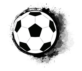 Soccer ball with grunge scuffs, ink stains and watercolor splashes. The object is separate from the background. Vector element for banners, articles and your design.