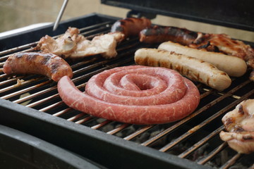 Grill, Frying Fresh Meat