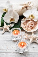 Natural spa ingredients with orchid flowers
