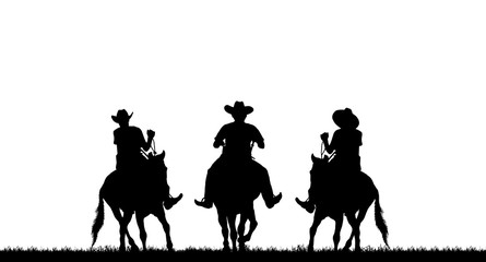 silhouette cowboy riding horse on white background