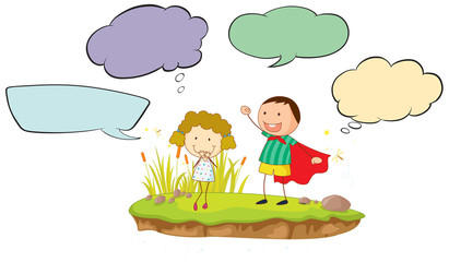 Girl and boy with speech bubbles