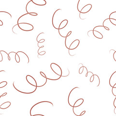 Abstract seamless pattern. Hand drawn watercolor red lines, brush strokes, wavy lines, scribbles, swirls on white background. Wallpaper pattern.