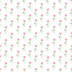 Cute seamless floral pattern. Textile ornament. Watercolor seamless pattern of small pink wildflowers for fabric and paper.