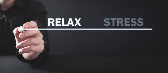 Man writing screen. Relax - Stress. Business concept