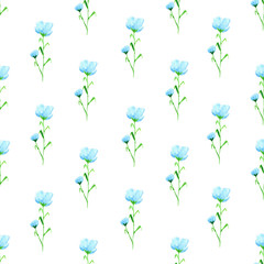 Cute seamless floral pattern. Textile ornament. Watercolor seamless pattern of blue wildflower for fabric and paper