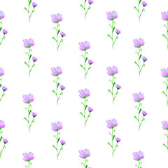 Cute seamless floral pattern. Textile ornament. Watercolor seamless pattern of violet wildflower for fabric and paper.