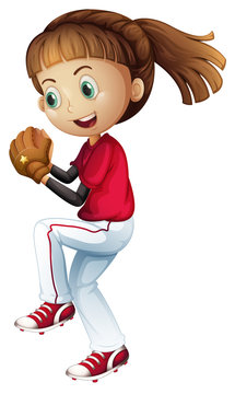 Girl playing baseball about to pitch