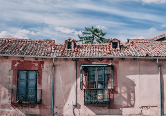 rural facade with window and streetlight