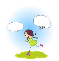 Doodle girl with speech balloon