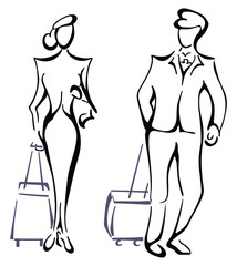 Two elegance travelers ready to go