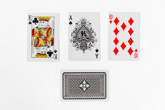 Playing cards, Ace and king suit with back on white background