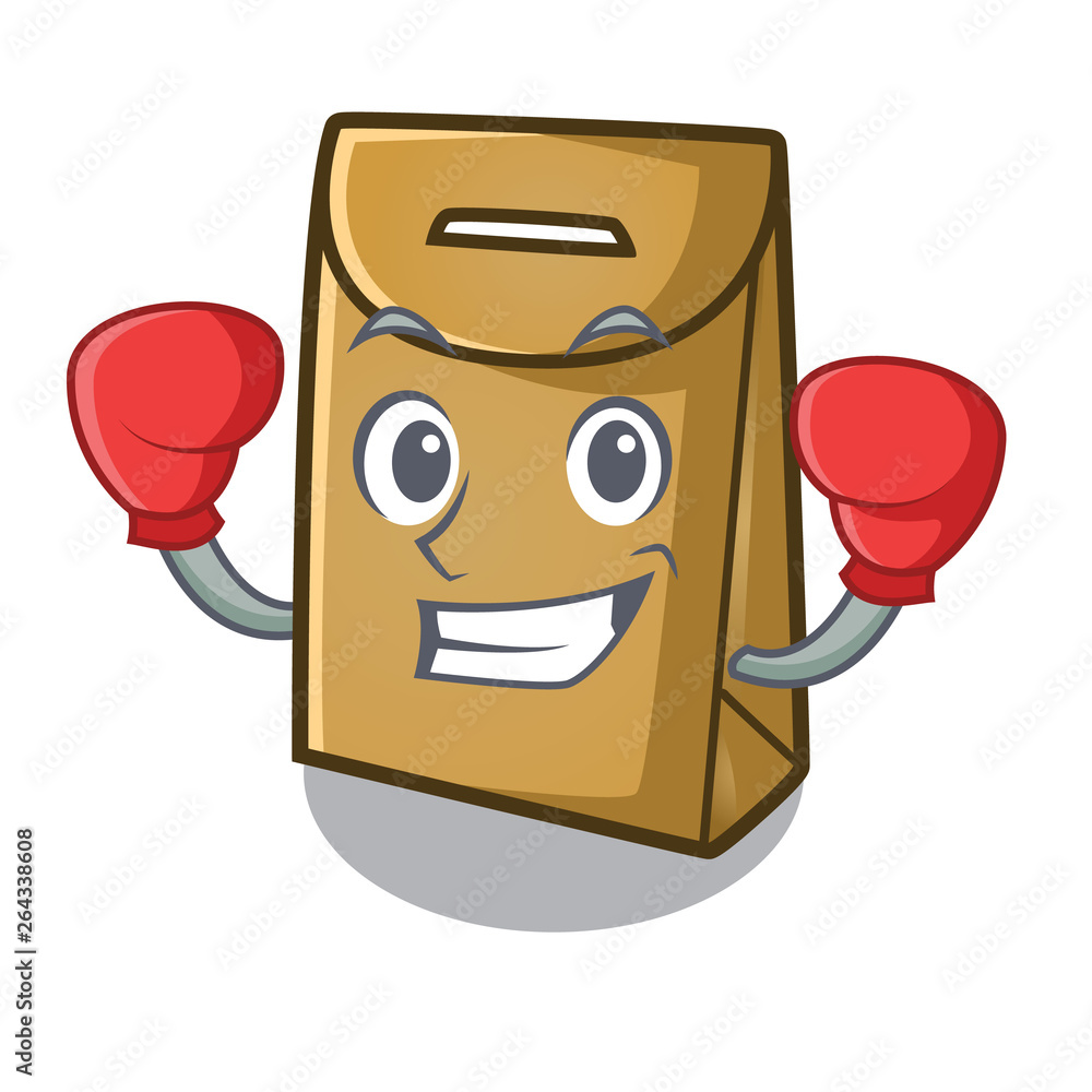 Wall mural boxing cartoon paper bag at table register