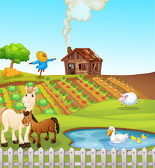 Naklejka premium Animals on farm scene