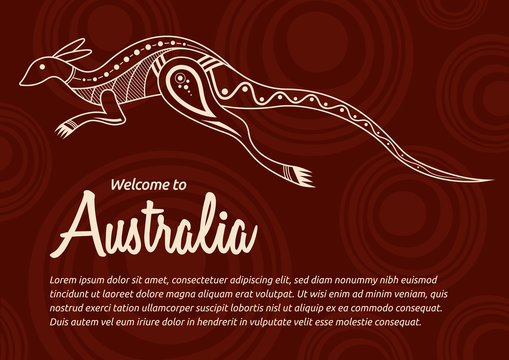 Abstract colorful flyer, poster, banner, placard, brochure design template with kangaroo. Aboriginal style.