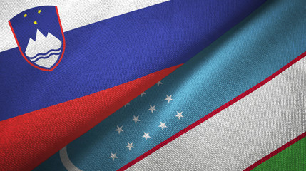 Slovenia and Uzbekistan two flags textile cloth, fabric texture
