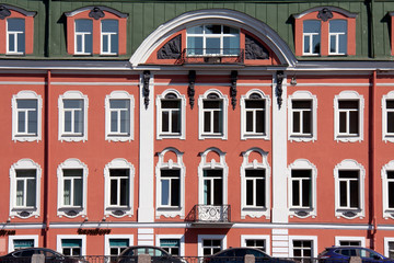 Fototapeta na wymiar Fragment of the building built in the 18th century on the banks of the Fontanka river. Saint-Petersburg