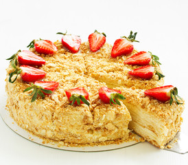 Napoleon cake. selective focus,