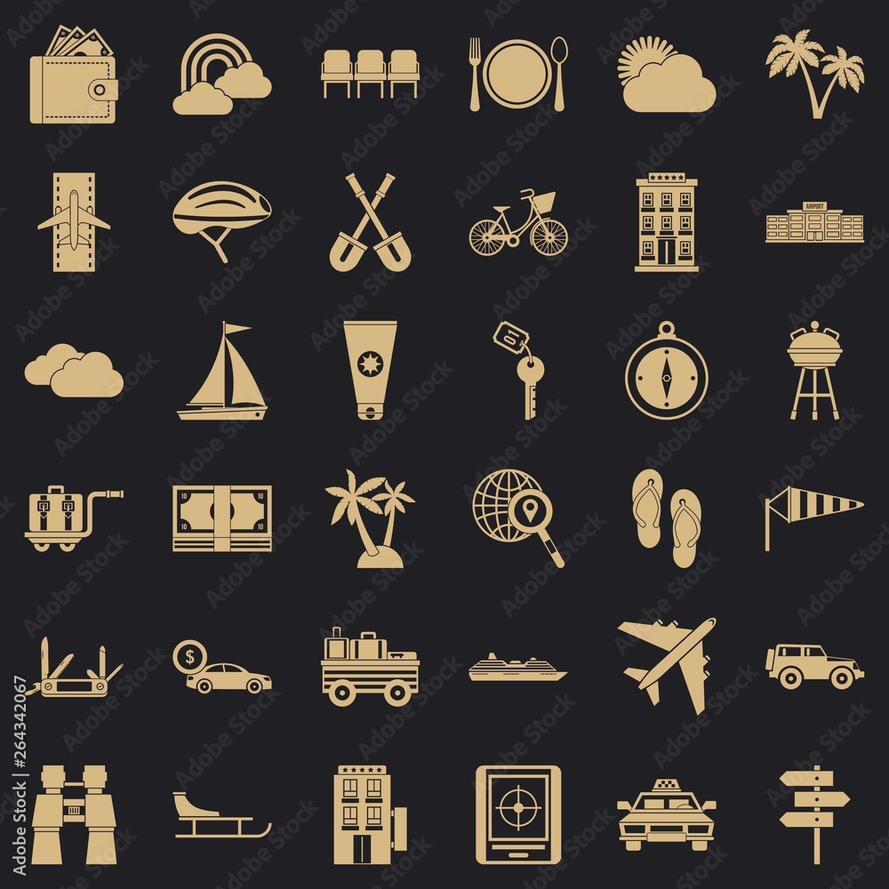 Poster transportation icons set. simple style of 36 transportation vector icons for web for any design