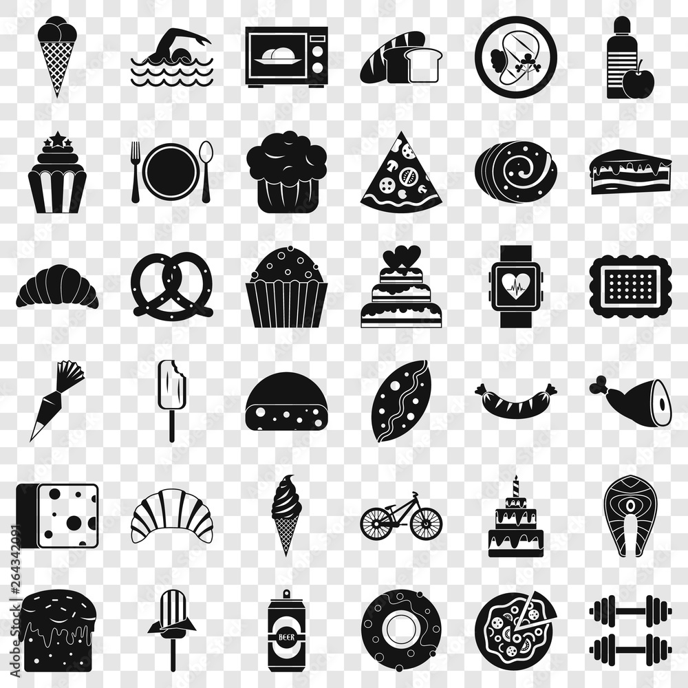 Poster calories in croissant icons set. simple style of 36 calories in croissant vector icons for web for a