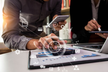 business concept, Business man and business woman working and meeting with chart at office.