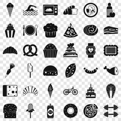 Calories in croissant icons set. Simple style of 36 calories in croissant vector icons for web for any design