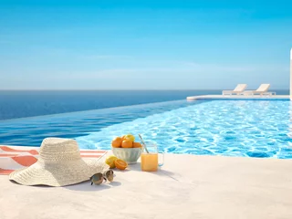 3D-Illustration. modern luxury infinity pool with summer accessoires © Walkingdots