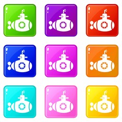 Bathyscaphe with hatch icons set 9 color collection isolated on white for any design