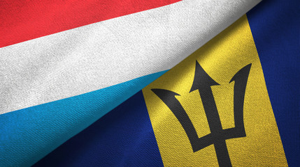 Luxembourg and Barbados two flags textile cloth, fabric texture