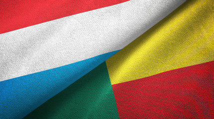Luxembourg and Benin two flags textile cloth, fabric texture