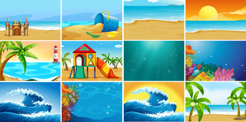 Set of summer beach background