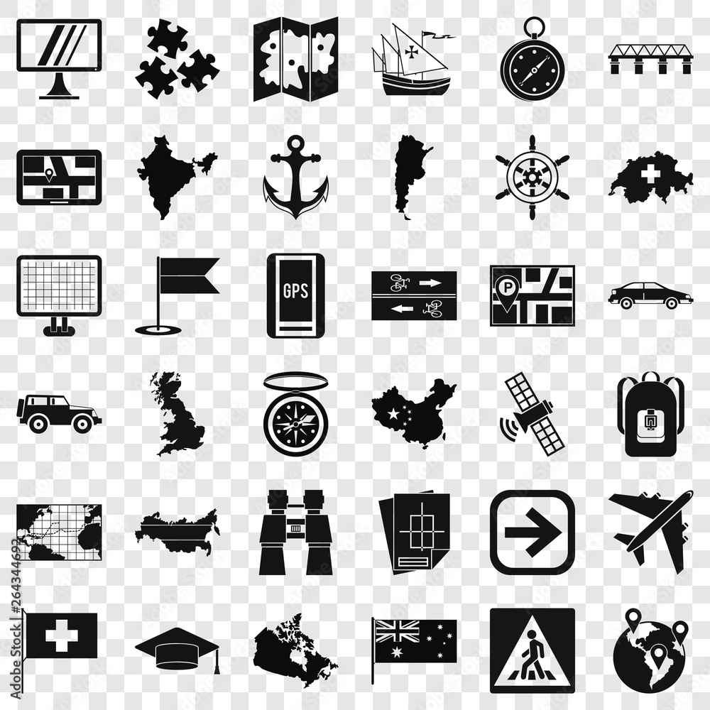 Poster gps icons set. simple style of 36 gps vector icons for web for any design