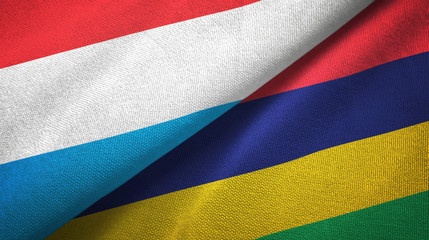 Luxembourg and Mauritius two flags textile cloth, fabric texture