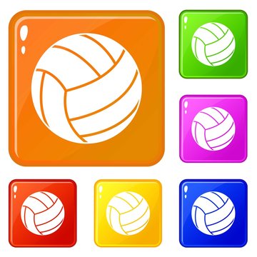 Black volleyball ball icons set collection vector 6 color isolated on white background