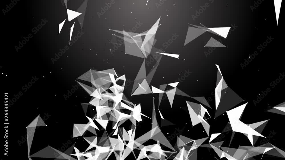 Poster flying particles and lines on dark background