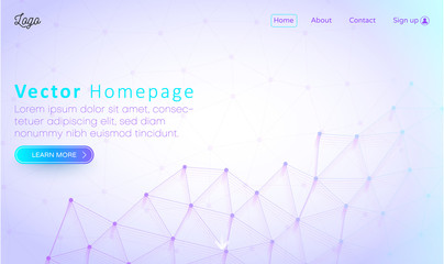 Lilac web homepage template with buttons and abstract network pattern.