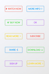 Set of isolated colorful transparent web icons or buttons for website.