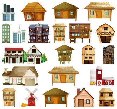 Set of various house building