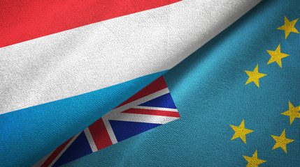 Luxembourg and Tuvalu two flags textile cloth, fabric texture
